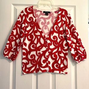 Cute Style & Co Petite Cardigan Sweater PM Bust 36”, Length 21”, 3/4 Slv. Swirls